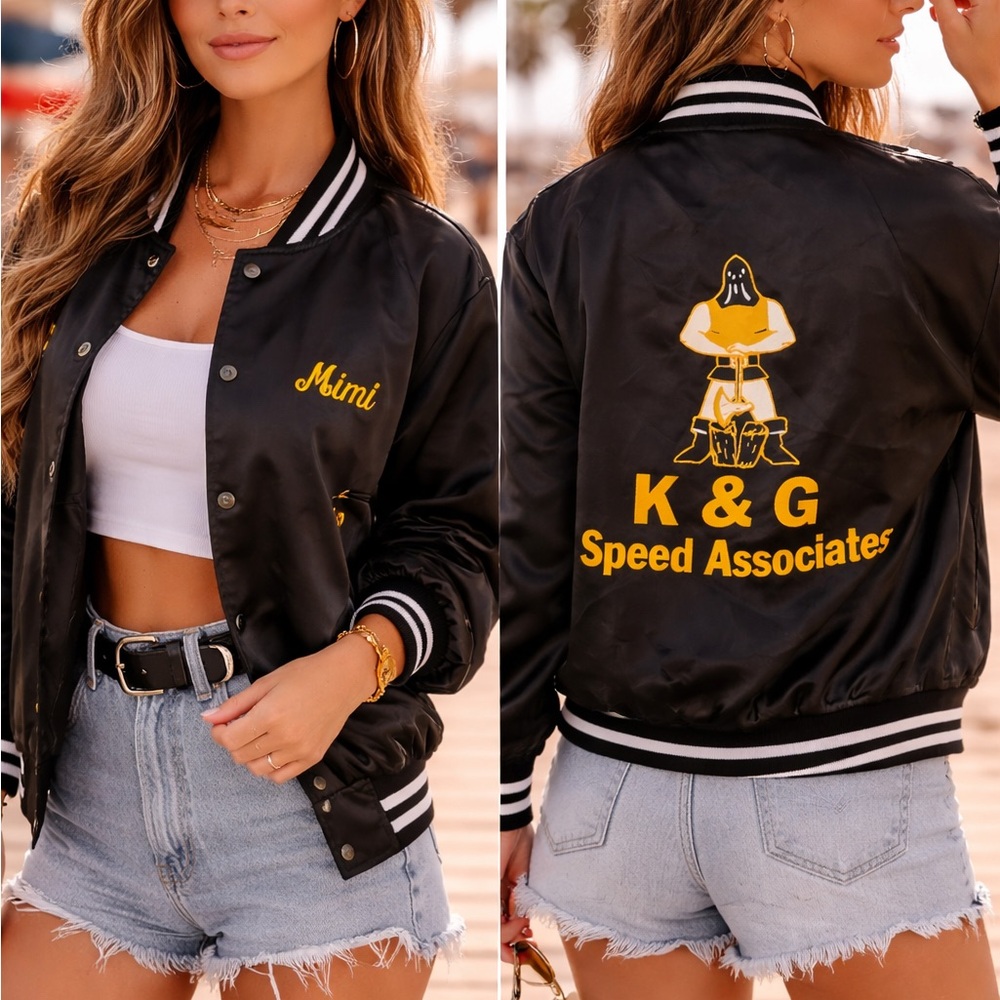 Black Satin Varsity Jacket